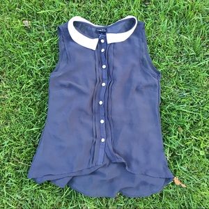 Sheer Navy Tank with Collar